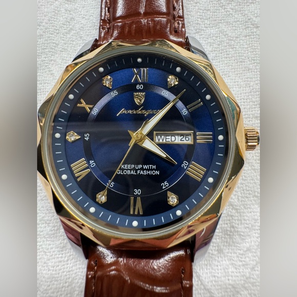 Blue Quartz Watch for Men Leather Band Waterproof Luminous Date Week NEW - Picture 10 of 11